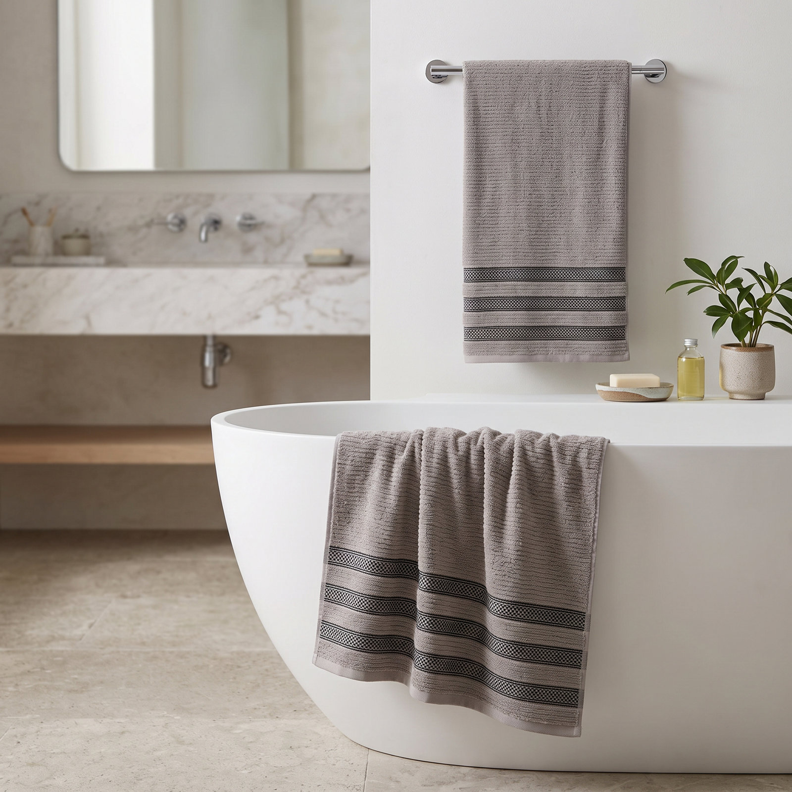 3-Piece Geometric Zero-Twist Cotton Towel Set, Gray