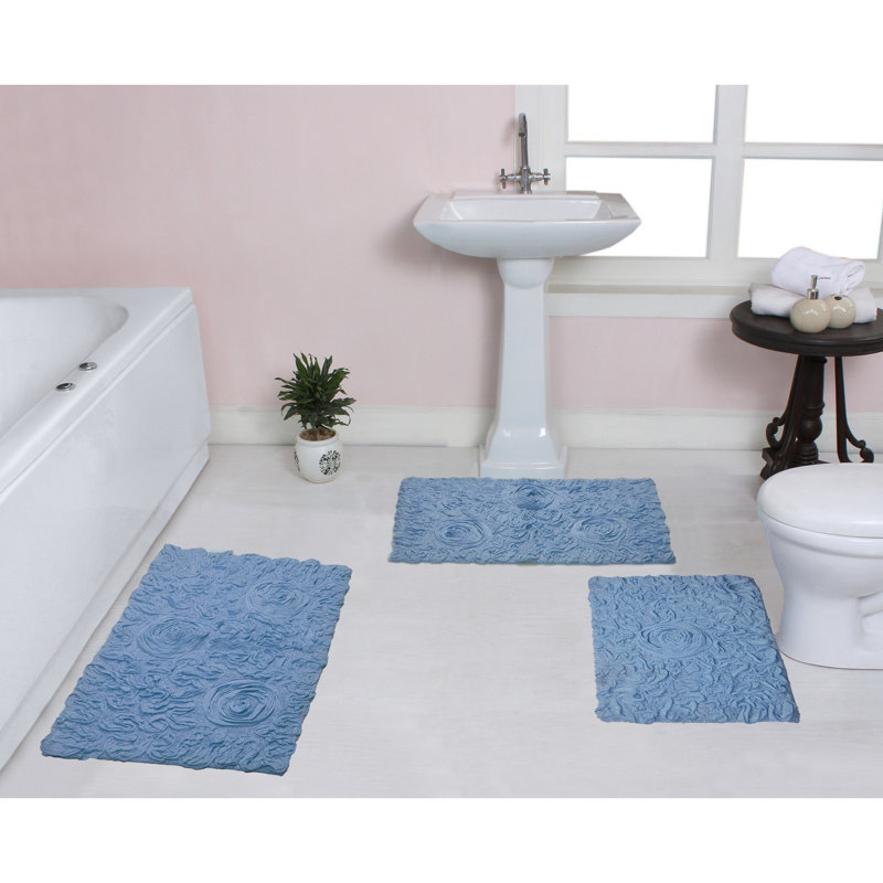 100% Cotton Bath Rug (Set of 3), Sky Blue