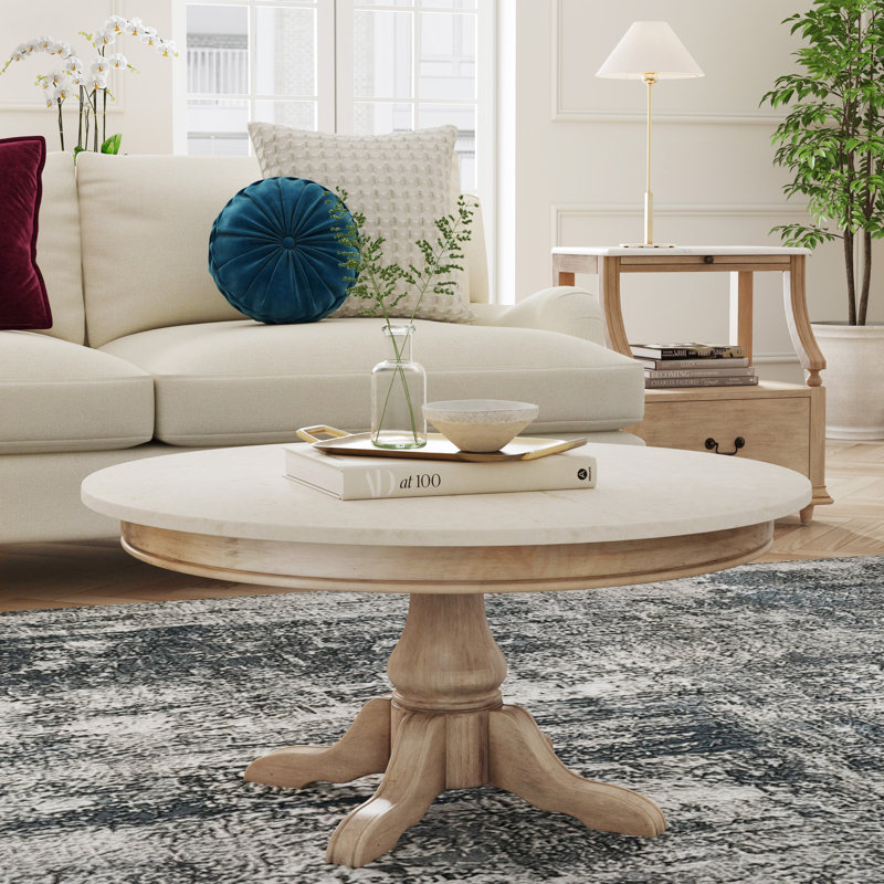 Pedestal Coffee Table, Ivory Top/Black Base