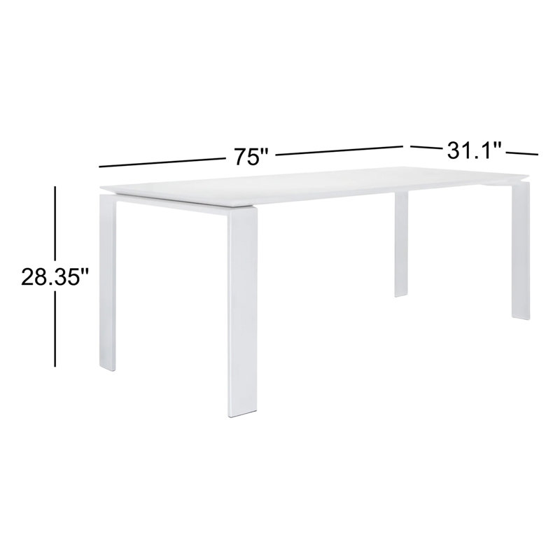 Four Metal Base Dining Table, 28" H x 75" W x 31" D, White Top/Aluminum Base