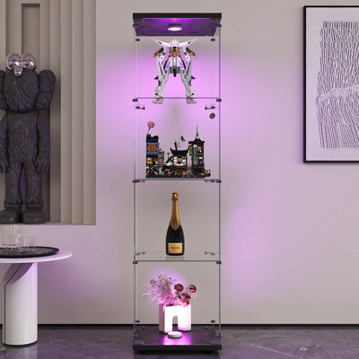 Vitrine à DEL avec 4 tablettes vitrées avec porte et bibliothèque au sol