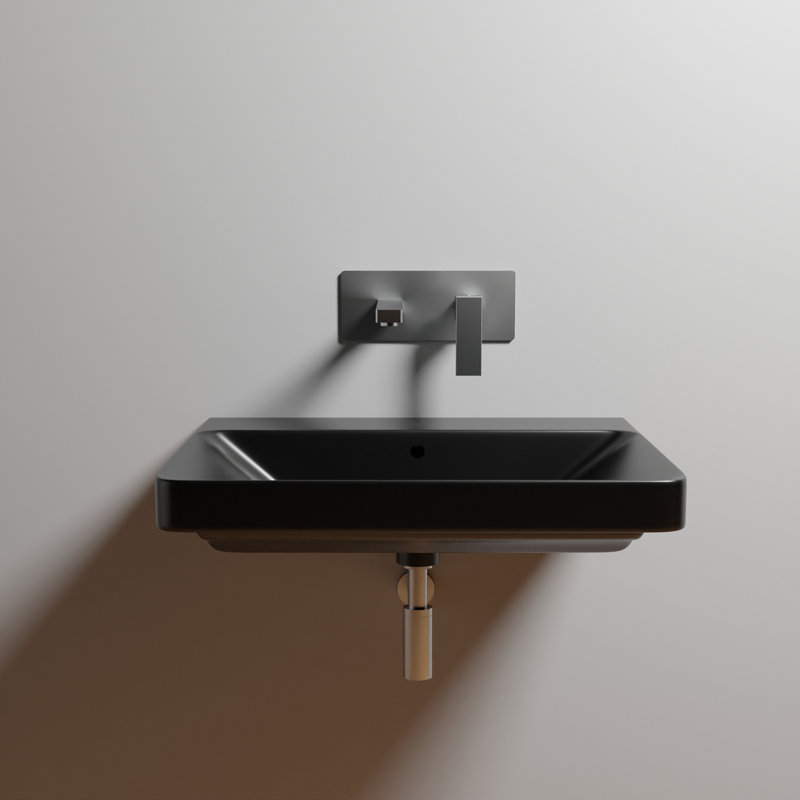 Luxury 23.8'' L Bathroom Sink, Matte Black, No Faucet Hole
