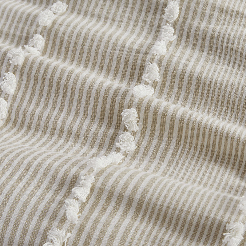 Édredon très grand 3 pièces - coton teint, détails en chenille, rayures taupe rembourrées