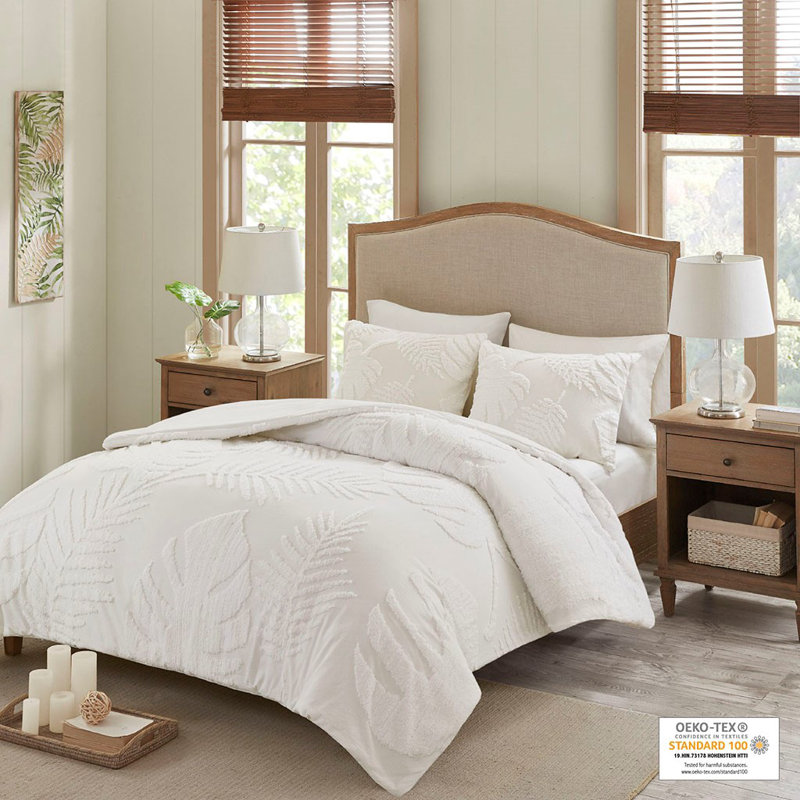 King White Cotton Chenille Comforter Set