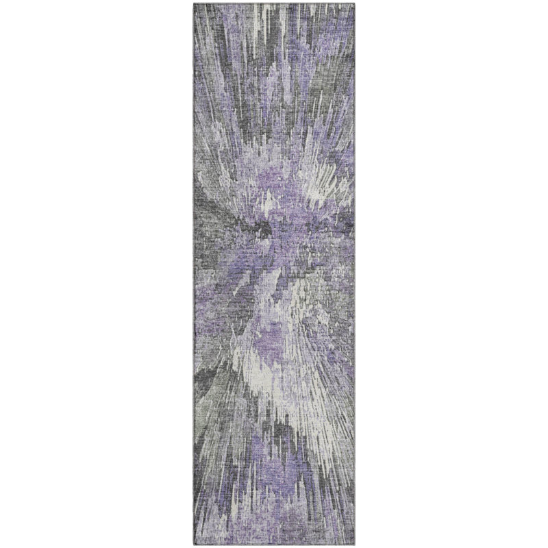 Premium Machine Washable Mayfield AMF2283 Abstract Rug, 2'3" x 7'6" Runner, Lavender