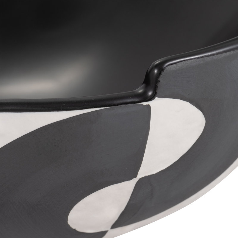 Beckenham Stoneware Bowl Black and White Abstract Design 12 Inch Decorative Modern Home Office Living Room Use