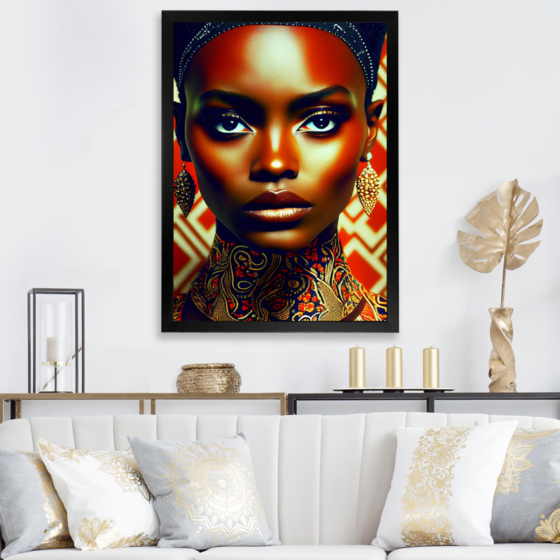 «Avant-Garde Elegant African Woman VII», reproduction sur toile, H 20 po x l 12 po x P 1 po, Cadre photo noir