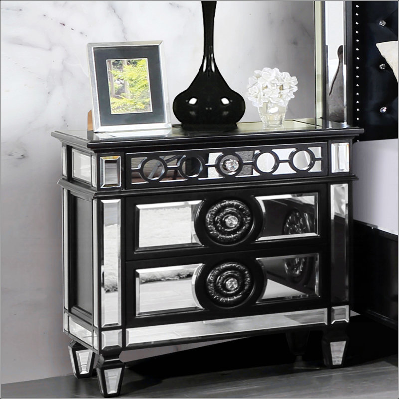 Table de chevet avec 2 tiroirs Glam Luxury, Black/Silver
