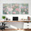 «Pink Roses Garden», reproduction d'art sur toile tendue sur toile, ensemble de 3 décorations de salon