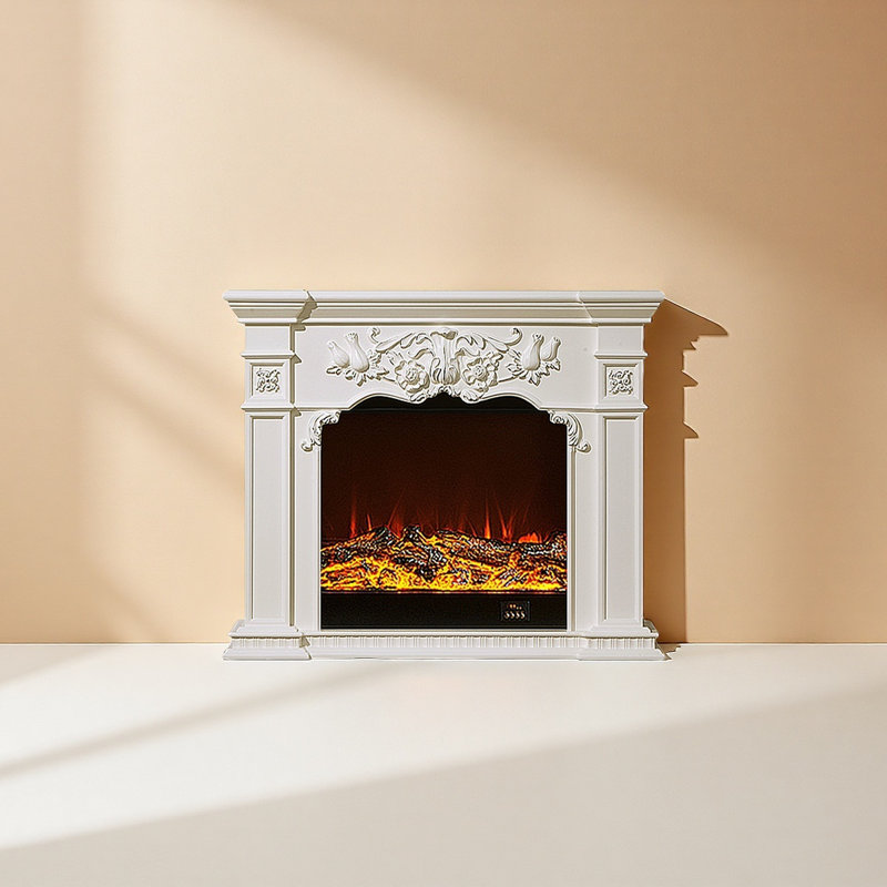 American-style electronic simulation flame fireplace, White, 31.5" H x 39.37" W x 12.99" D