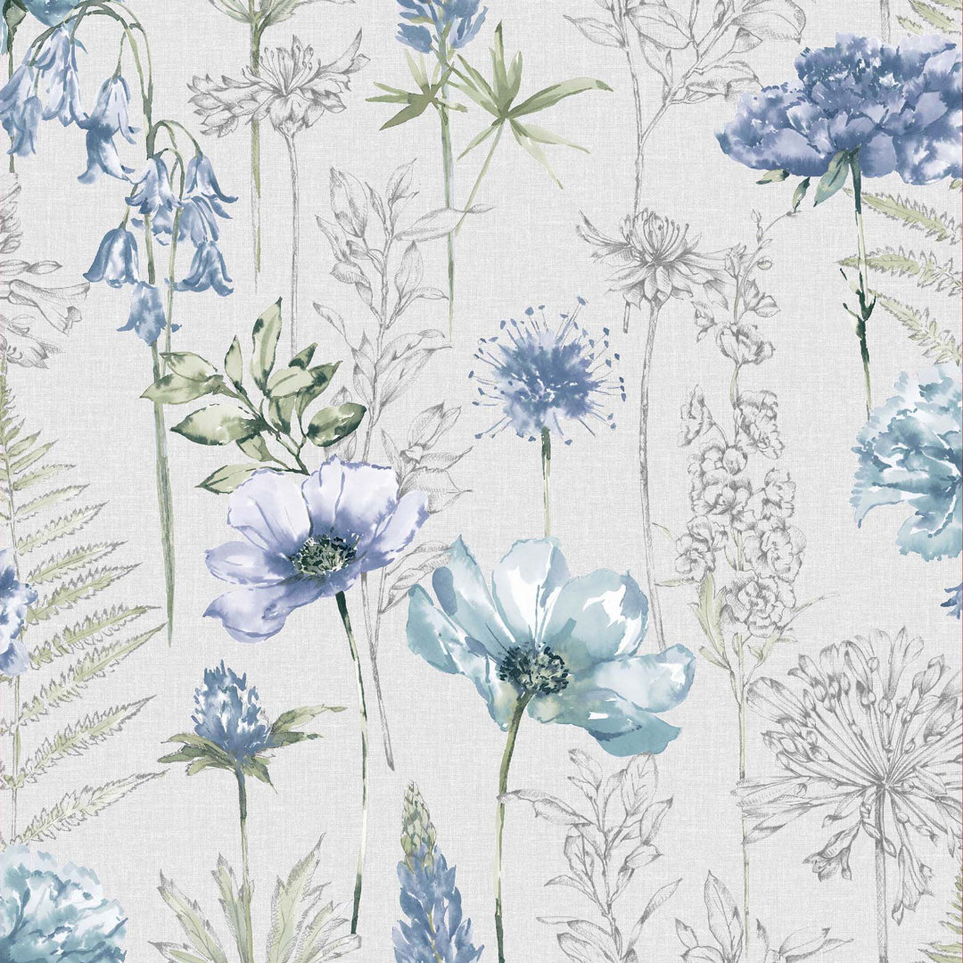 Floral Sketch Smooth Wallpaper Roll August Grove® 