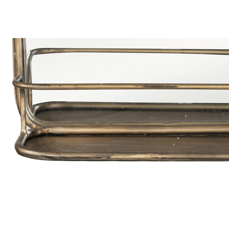 Metal Flat Wall Mirror with Shelves, 40.64cm H x 91.44cm W, Brass/Gold