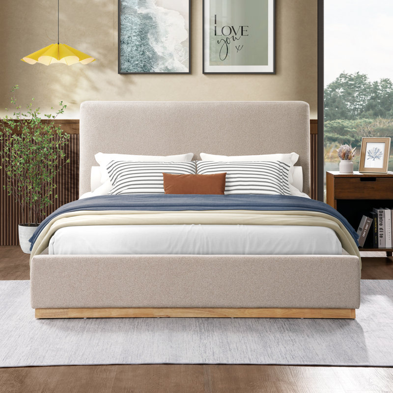 Lit plateforme tapissier Aspen, Beige Boucle, King