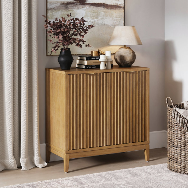 Rubberwood Accent Cabinet with 2-Door, Light Brown
