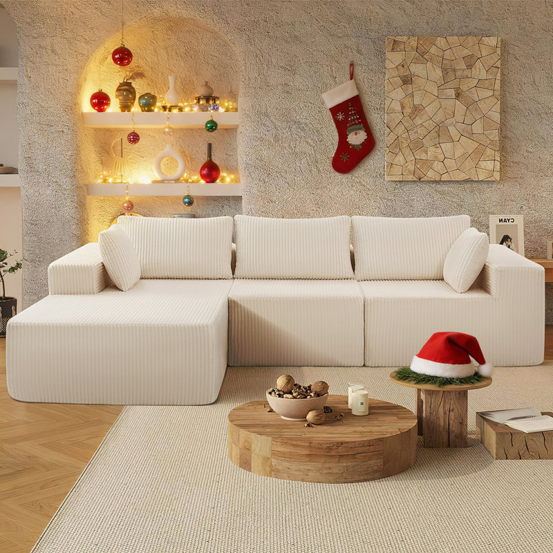 Modular Boneless L Shaped Sofa with Chaise,Modern Minimalist Upholstered Couches for Living Room,Deep Seat Corner Couch,No Assembly Required