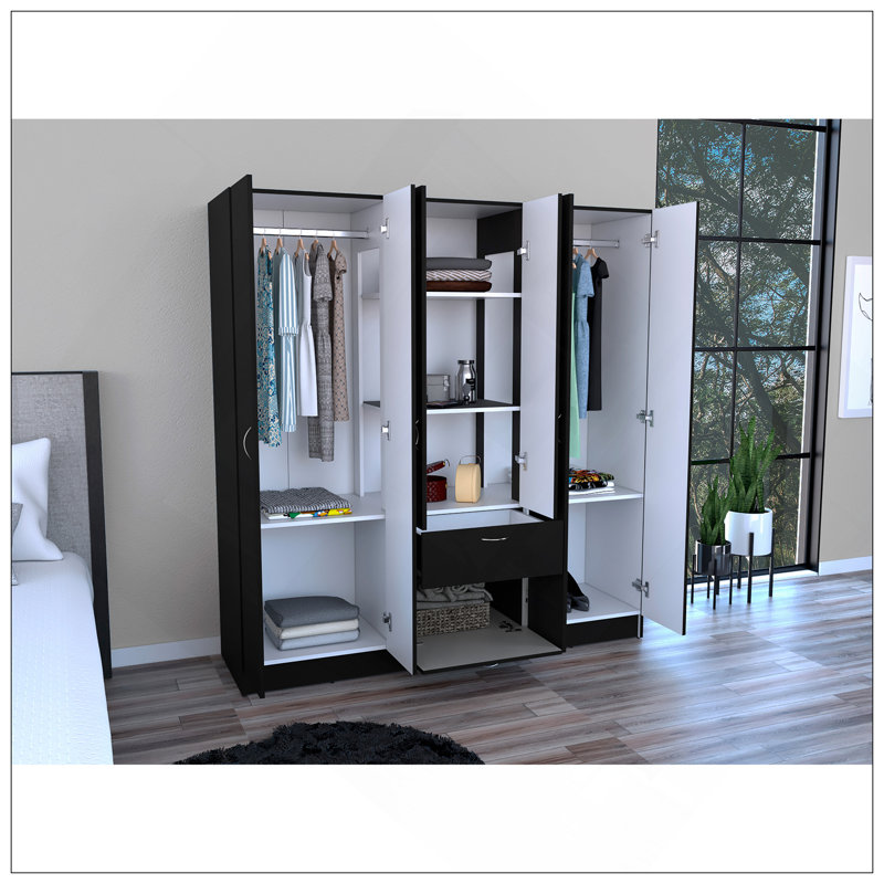 Armoire six portes Maya, chambre, noir / blanc