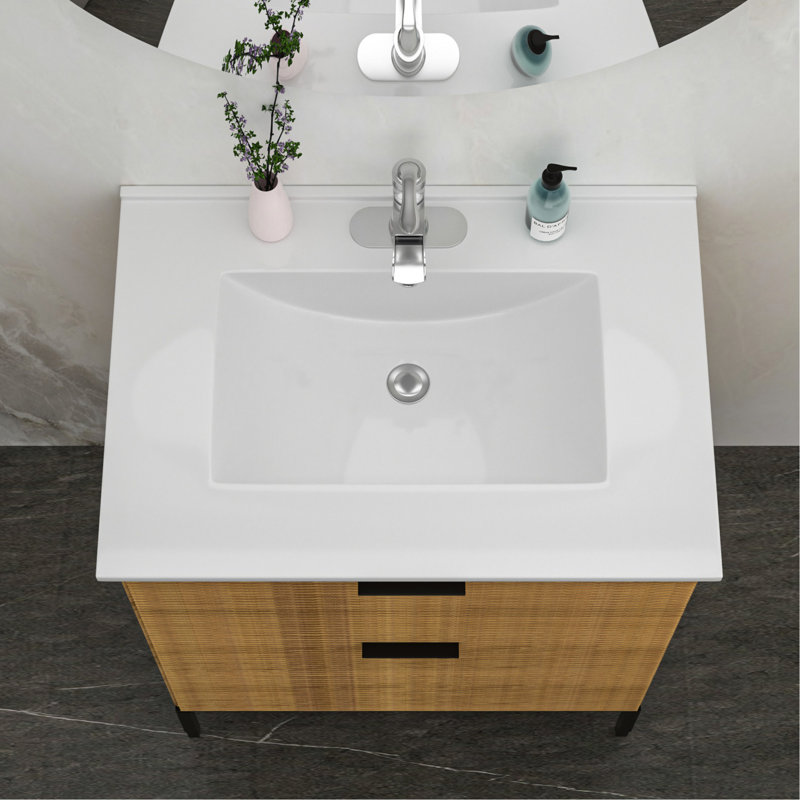 Lavabo de meuble-lavabo rectangulaire blanc 30,2 "x 18,5", une pièce, faible absorption d'eau, tache, surface de robinet lisse, résistance aux acides, utilisation dans la salle de bain