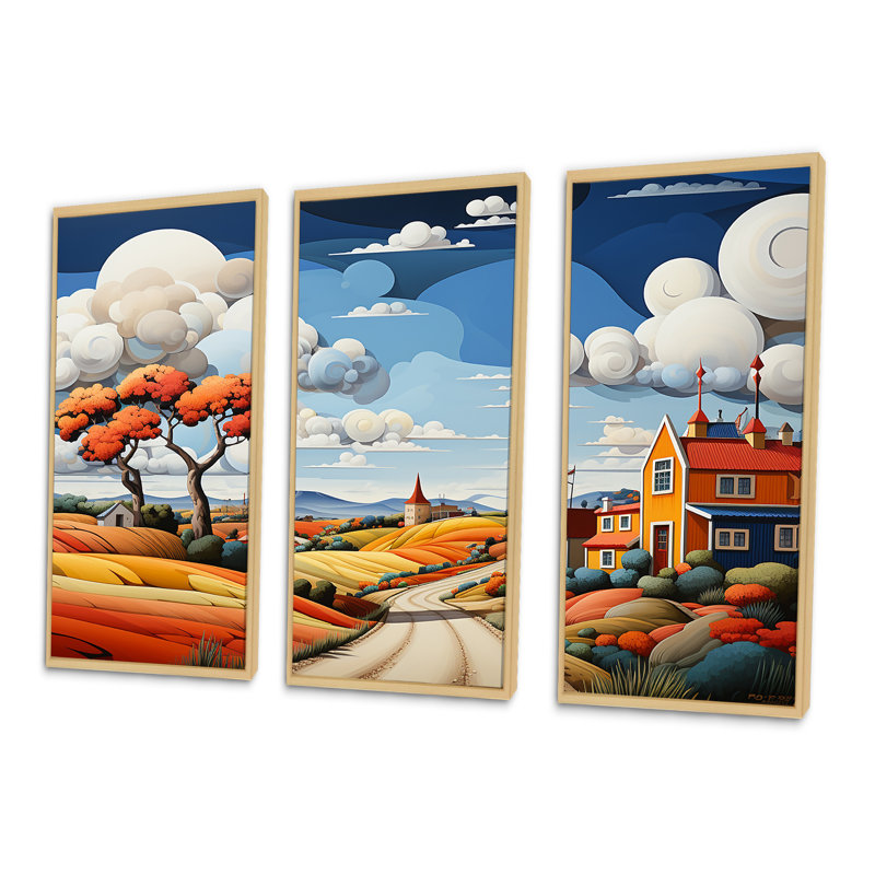 Ensemble de décorations murales De Stijl Style County Side II - Campagne, H 40 po x l 60 po x P 1 po, Cadre naturel flottant