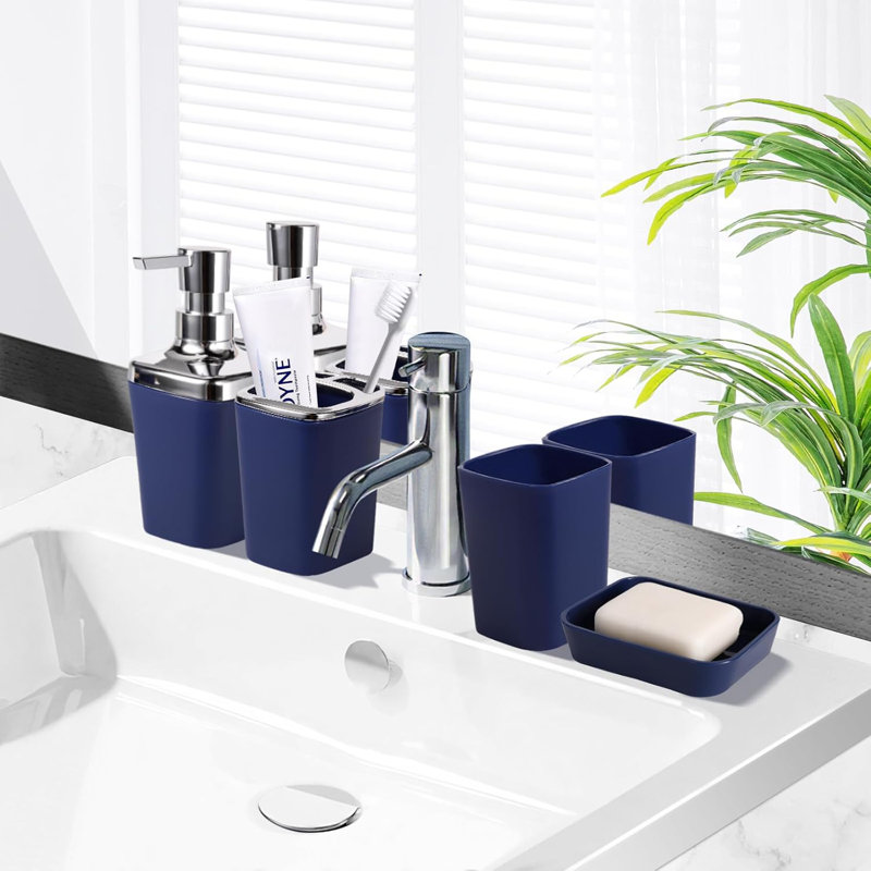 Navy Blue Bathroom Accessories Set