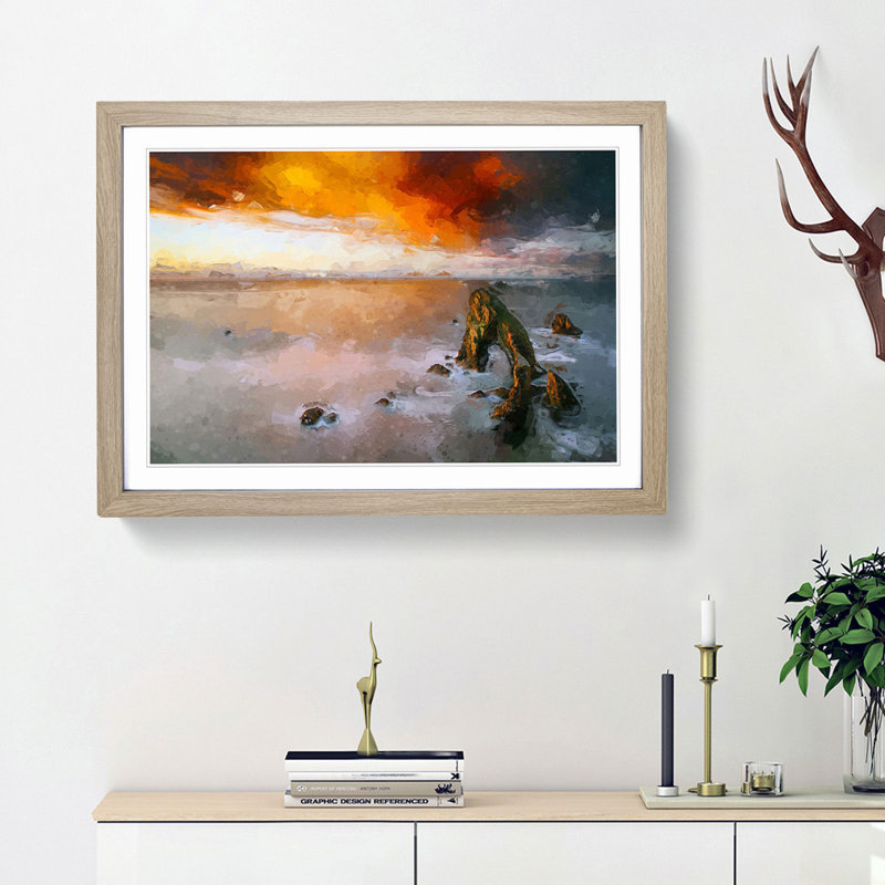 Crohy Head Sea Arch in Ireland in Abstract - Picture Frame Painting Print, 27cm H x 36cm W x 2cm D, Oak Framed