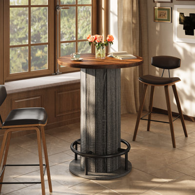 Table de bar ronde H 39,4 po x L 31,5 po, table de salle à manger à hauteur de comptoir avec repose-pieds en métal, bar de maison de campagne pour la cuisine, coin repas, salle à manger