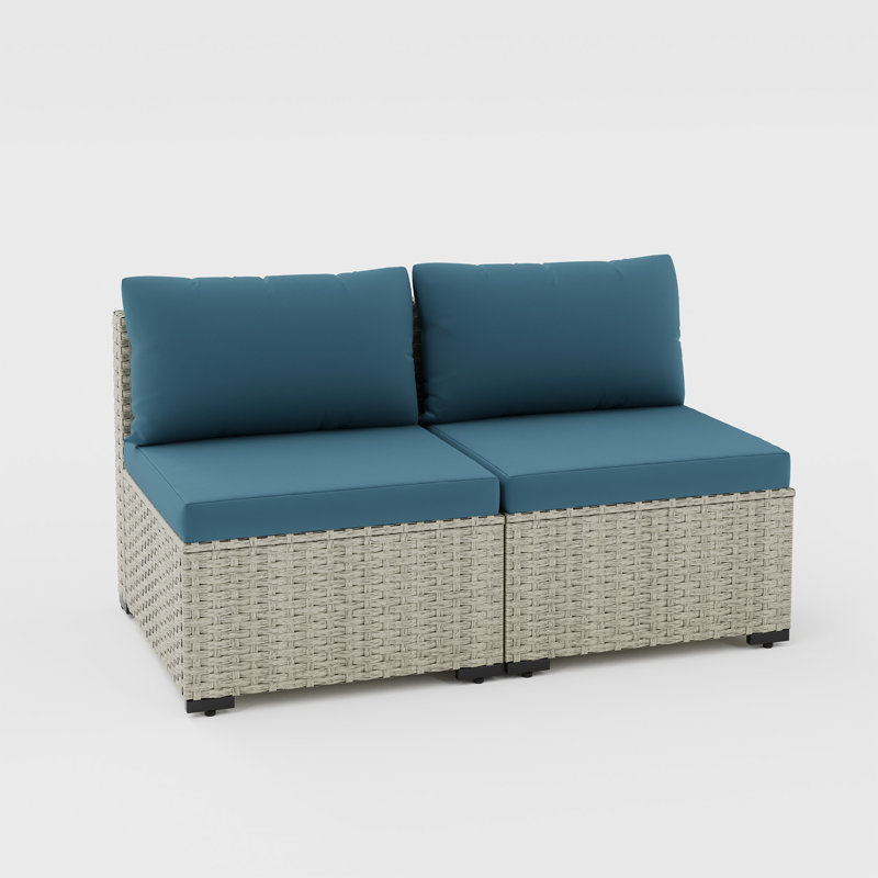Ensemble de 2 chaises d'extérieur en osier Demasi, Bleu paon