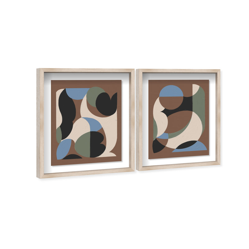 Centered Harmony Set Shadowbox Abstract Print by Oliver Gal, Black Frame, 16 x 20, 25.5" H x 21.5" W, Natural Oak Shadowbox