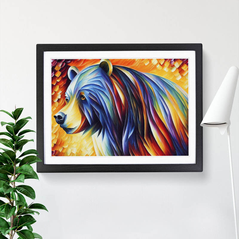 XH1022-6574X Painted Bear - Single Picture Frame Print, Black, 46cm H x 64cm W x 2cm D