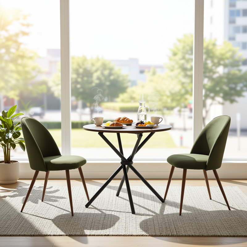 Ensemble de table de salle à manger 3 pièces avec 2 chaises rembourrées, 2 sièges, Brown, Green