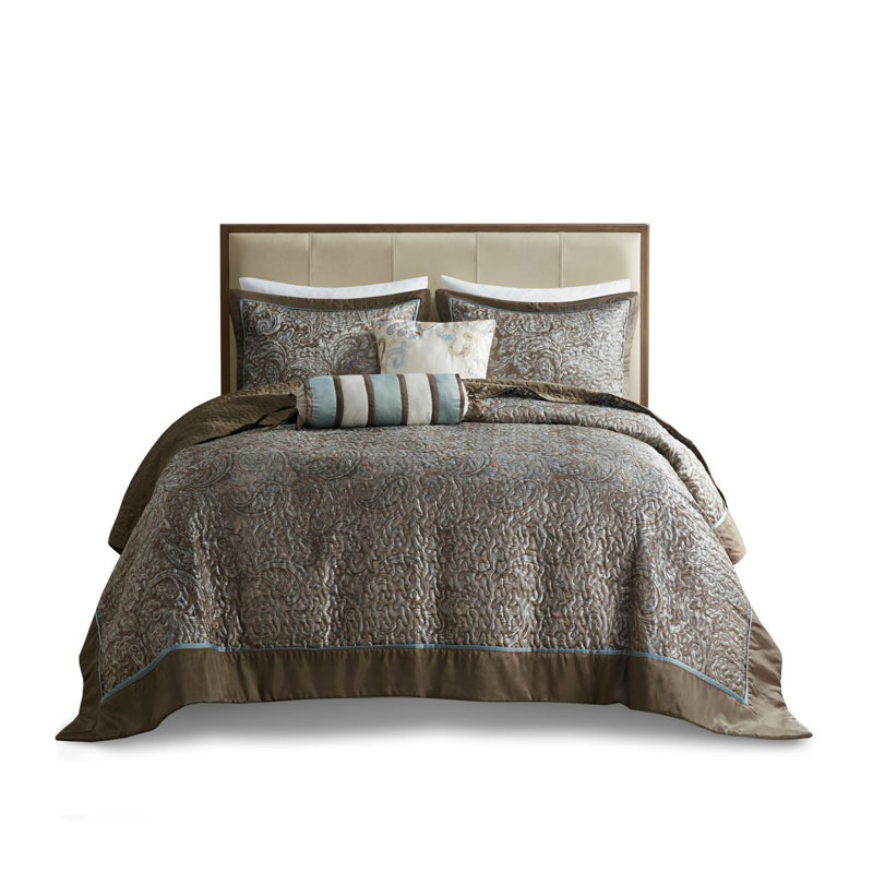 Ensemble de couvre-lit Thornton, Couvre-lit très grand + 4 pièces supplémentaire, Bleu/brun