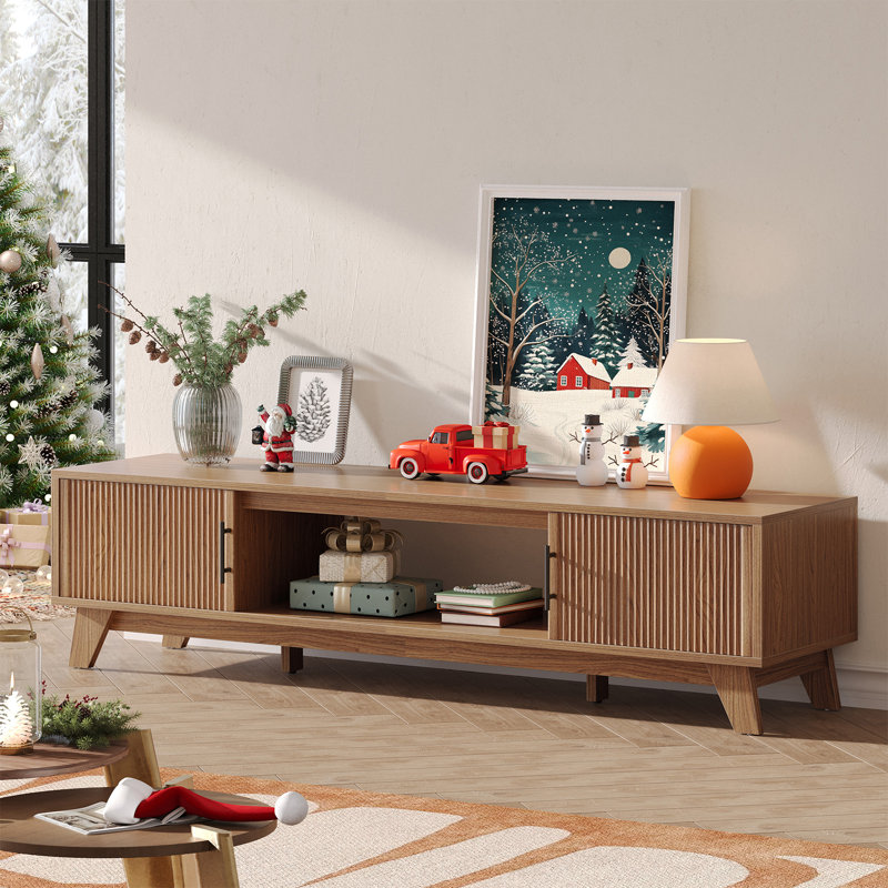 Meuble télé 70 po Mid Century, H 18,3 po x l 70 po x P 15,7 po, Brun