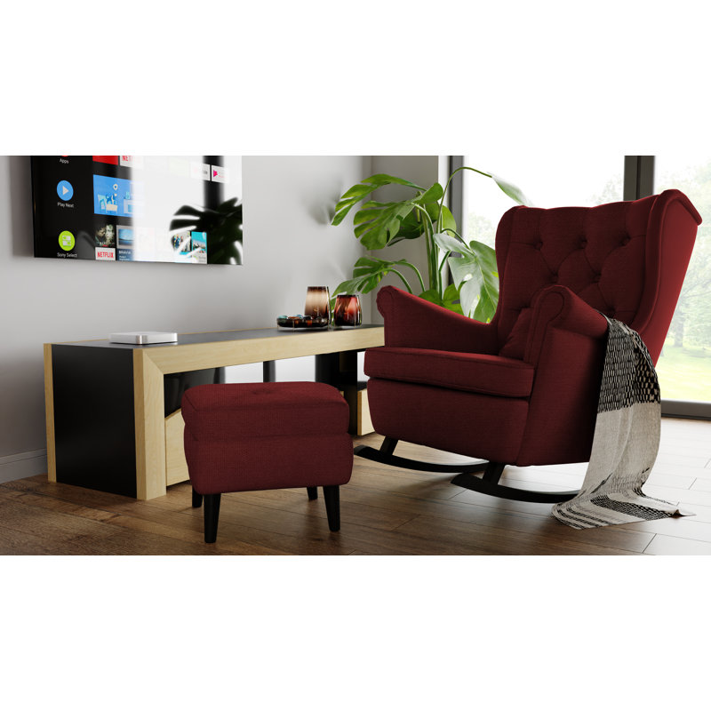 Lutcher Upholstered Wingback Chair with Footstool, Falcone Red