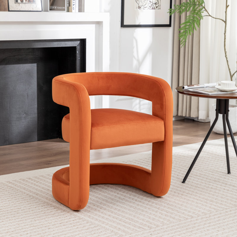Fauteuil demi-tonneau Modern, Velours orange