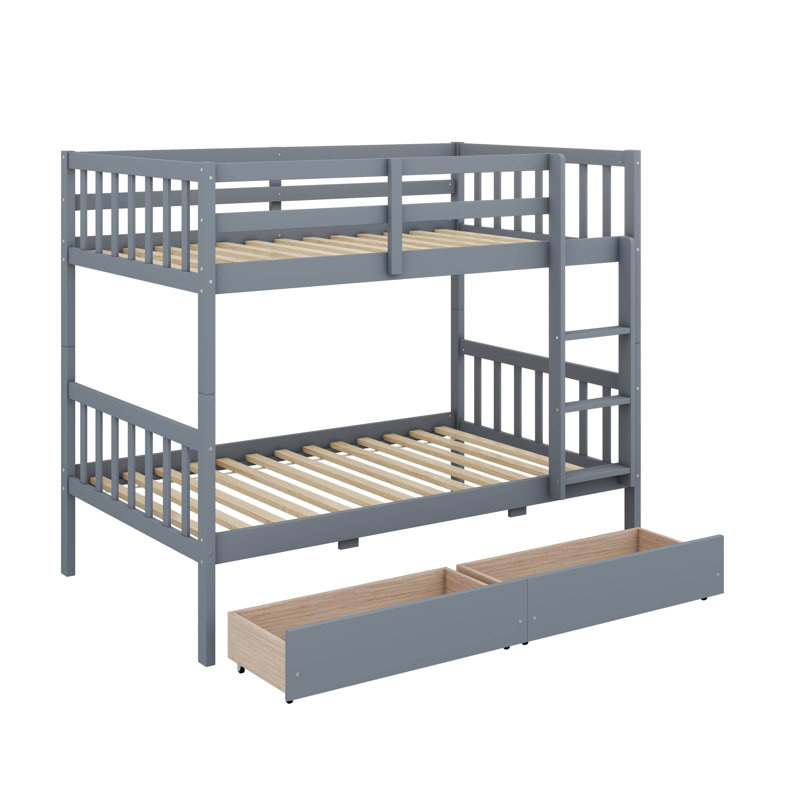 Twin-Over-Twin Bunk Bed With 2 Drawers Transformable Into 2 Twin Beds, Grey