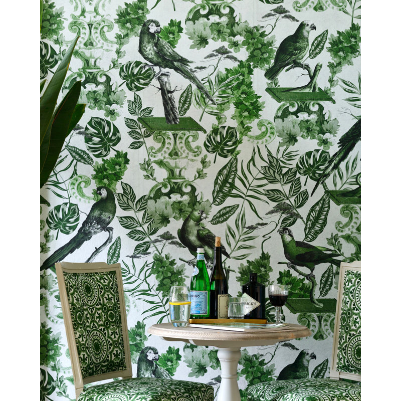 The Transylvanian Manor Floral Wallpaper Roll, Green/White