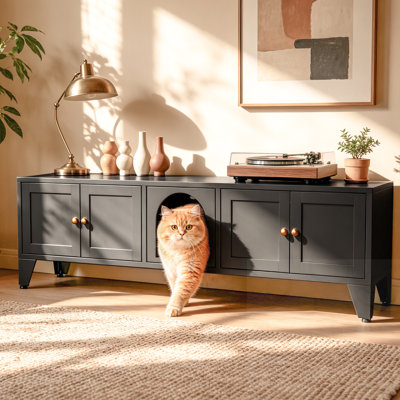 Enceinte en métal pour litière pour chat avec évent et 2 compartiments et pieds réglables