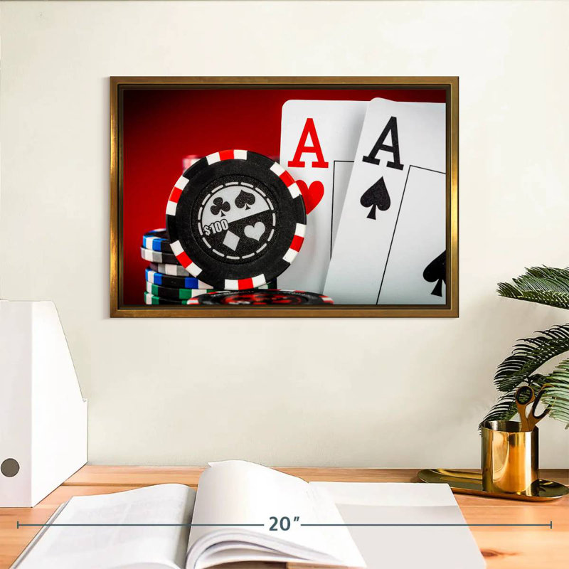 Chips And Aces, 13" X 9", Floating Frame Gold