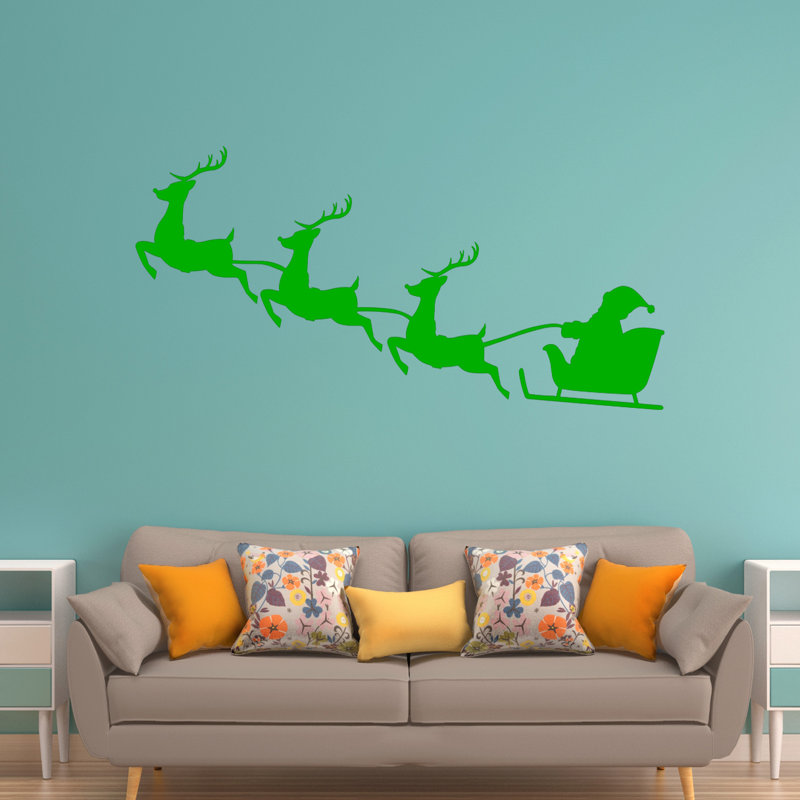Décalcomanie murale noël renne père noël, H 22 po x l 40 po, Vert