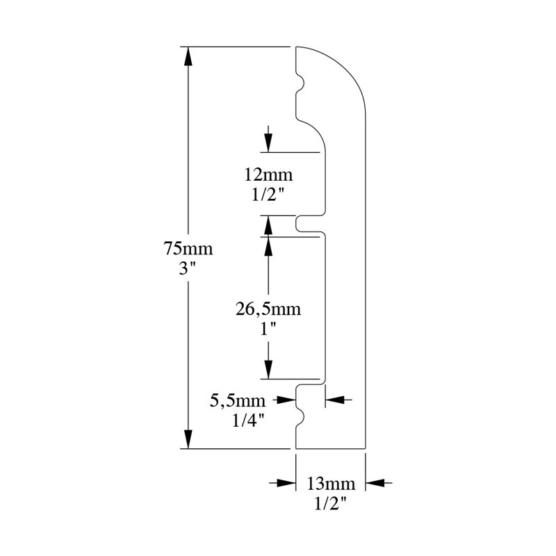 1/2 in D x 3 in W x 78-3/4 in L Primed White High Impact Polystyrene Baseboard Moulding