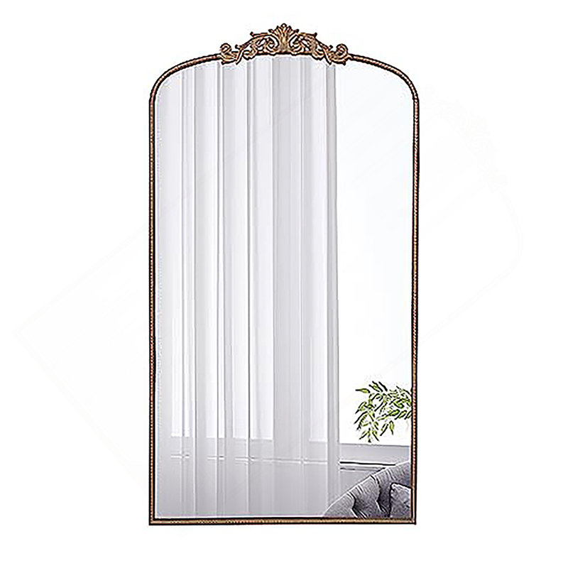 Miroir pleine grandeur 66 po x 36 po, miroir arqué suspendu ou appuyé contre le mur, grand miroir doré pour le salon