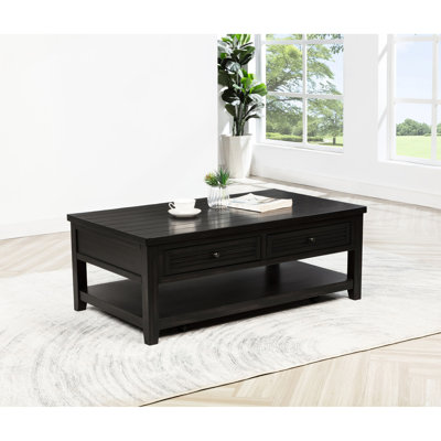 2 Distressed Rectangular Coffee Table With Top And Lower Shelf For Storage Display Solid Wood Legs Engineered