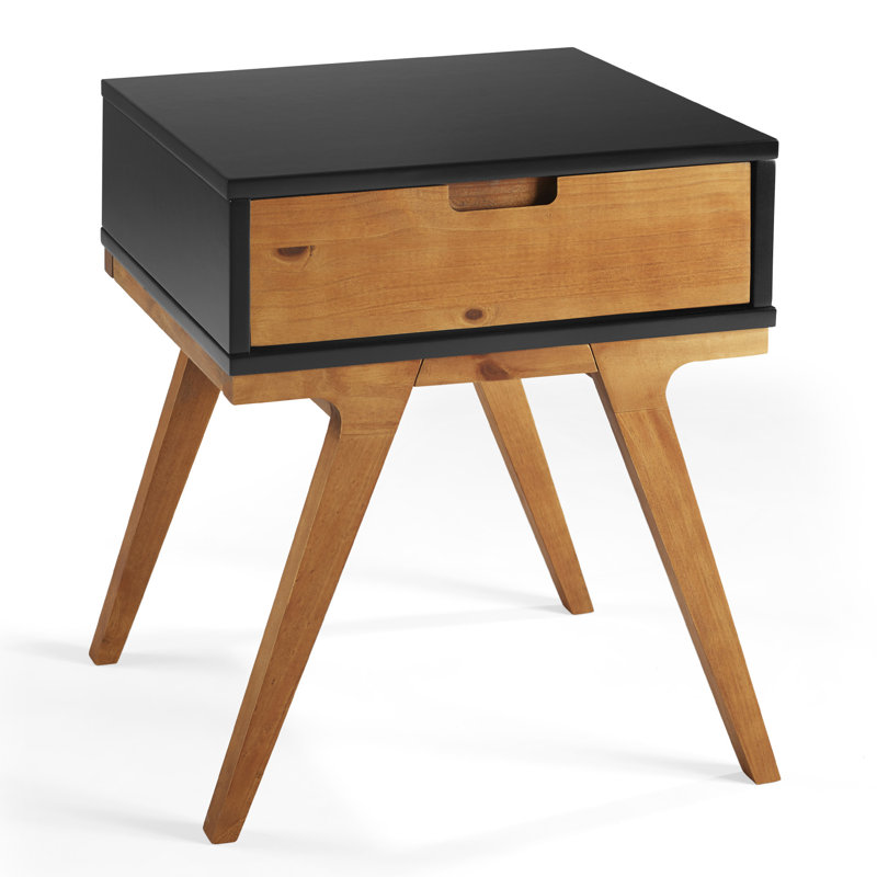 Table de bout en bois massif avec rangement Orana, Noir