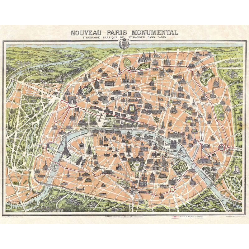 " Paris Map ", 12" H x 16" W x 1.5" D