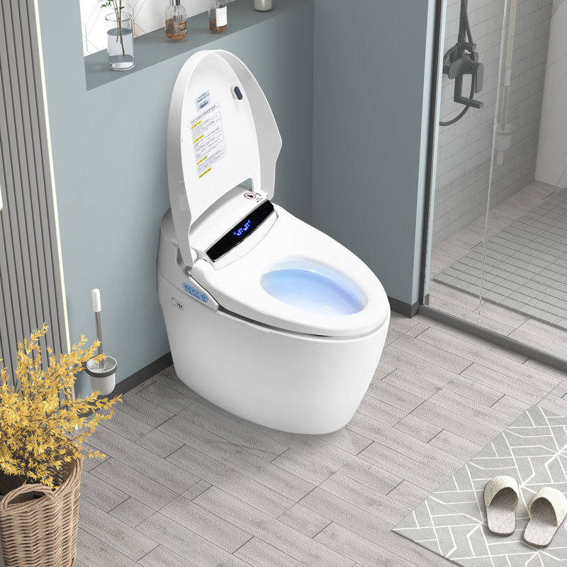 Toilette chauffante à siège bidet - chasse à distance, désodorisation automatique, bouton en céramique blanche écoénergétique,
