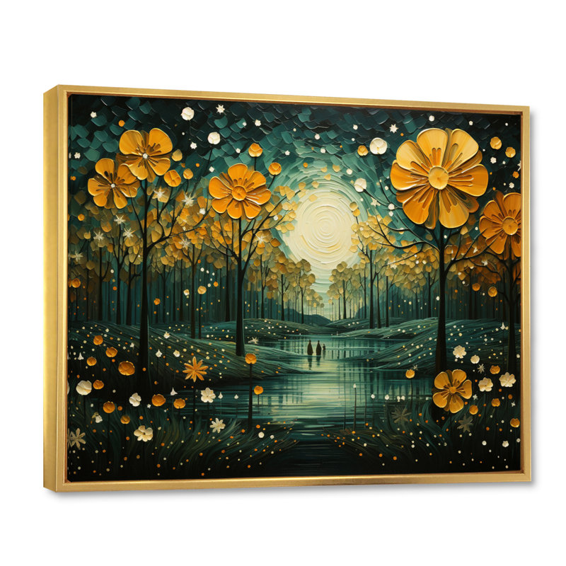 «Yellow Green Plants Enchanted Forest IV», reproduction d'art sur toile, H 16 po x l 32 po x P 1 po, Cadre flottant doré