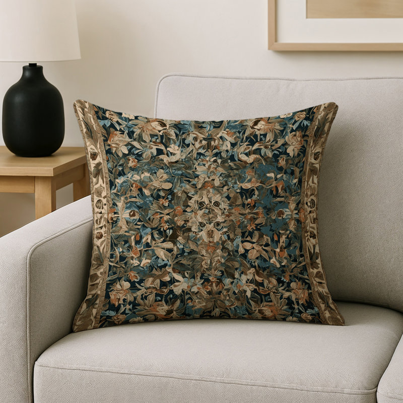 Coussin décoratif intérieur et extérieur Modern, Brun floral 44, Carré 20 po
