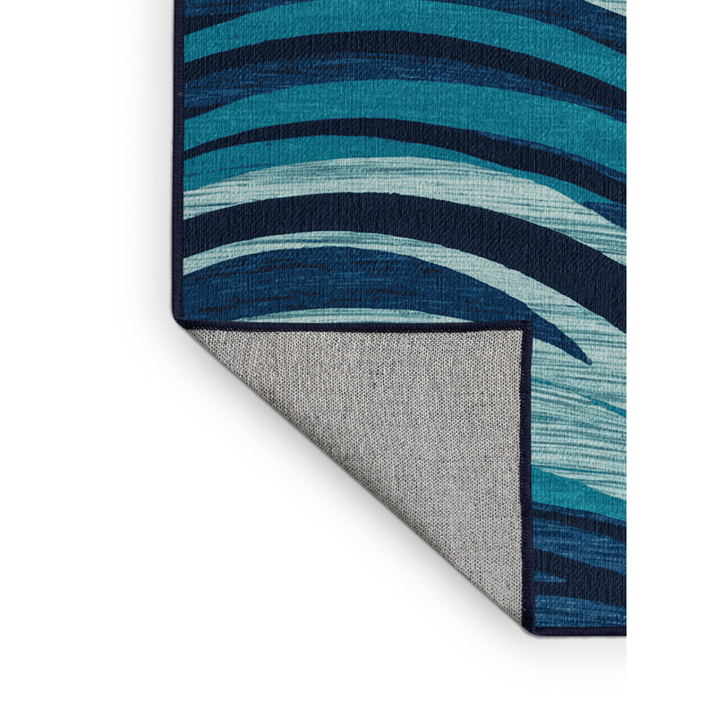  Washable Ocean Blues Hawaiian Area Rug, Rond 7 pi