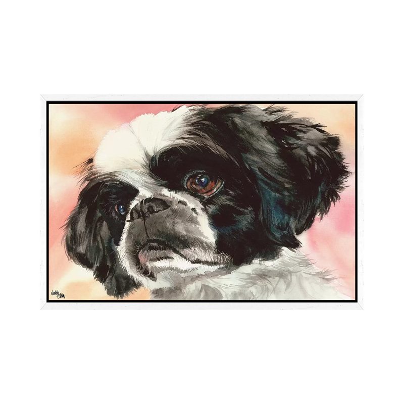 Puppy Dog Eyes - Shih Tzu by Judith Stein - Painting on Canvas, 66.04 cm H x 45.72 cm W, White Framed