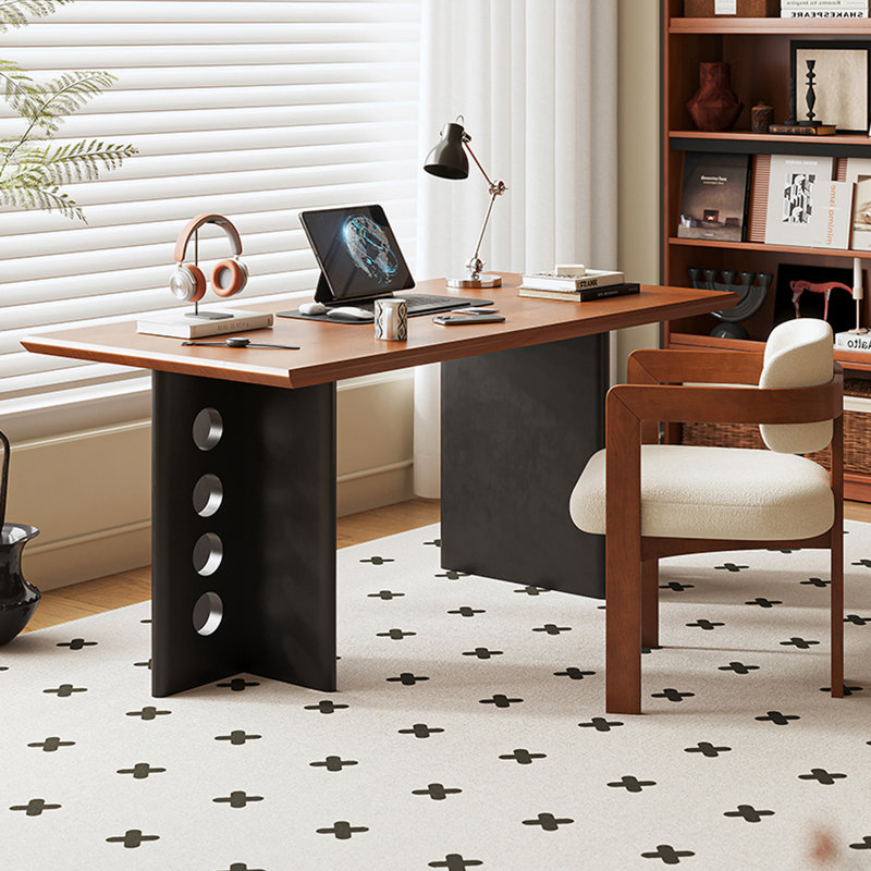 Bureau rectangulaire en bois massif brun + noir, 29.53" H x 55.12" W x 27.56" D