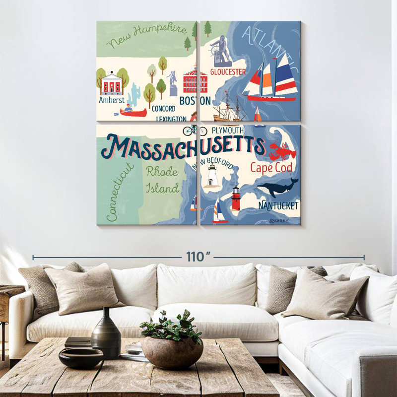 Aliaz State Maps - Massachusetts Attractions, 74" H x 74" W